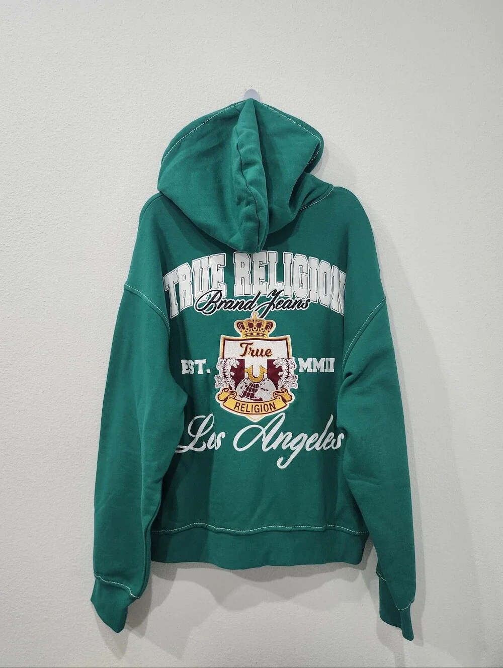 True Religion Logo Crest Big TR Boxy Zip-Up Hoodie Green Adult Size XL NWT